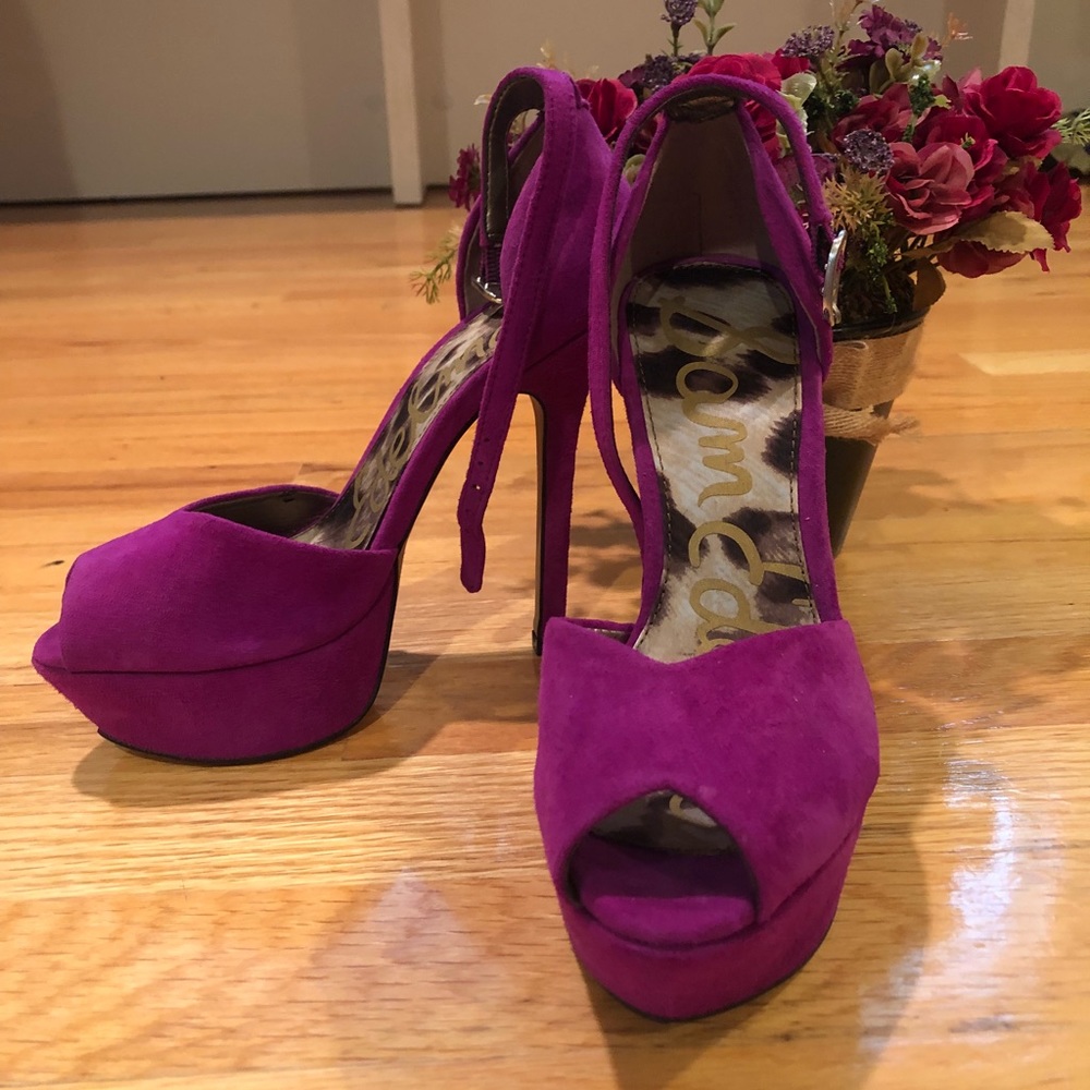 Sam Edelman Purple Marina Suede Peep Toe Heels